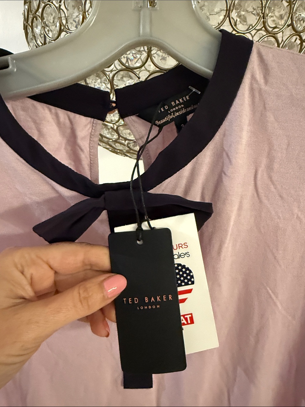 Ted Baker Pink Short-Sleeve Top with Black Bow Trim size 3 NWT - Picture 4 of 6